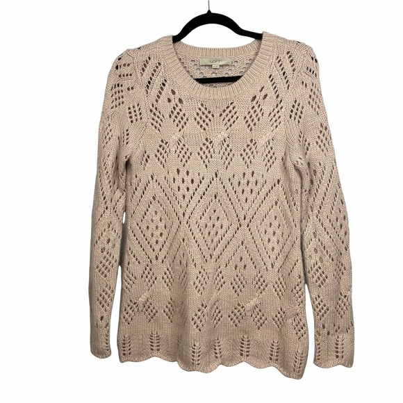 Ann Taylor LOFT Wool Blend Blush Pink Pointelle Knit Sweater Size X-Small - Picture 2 of 9
